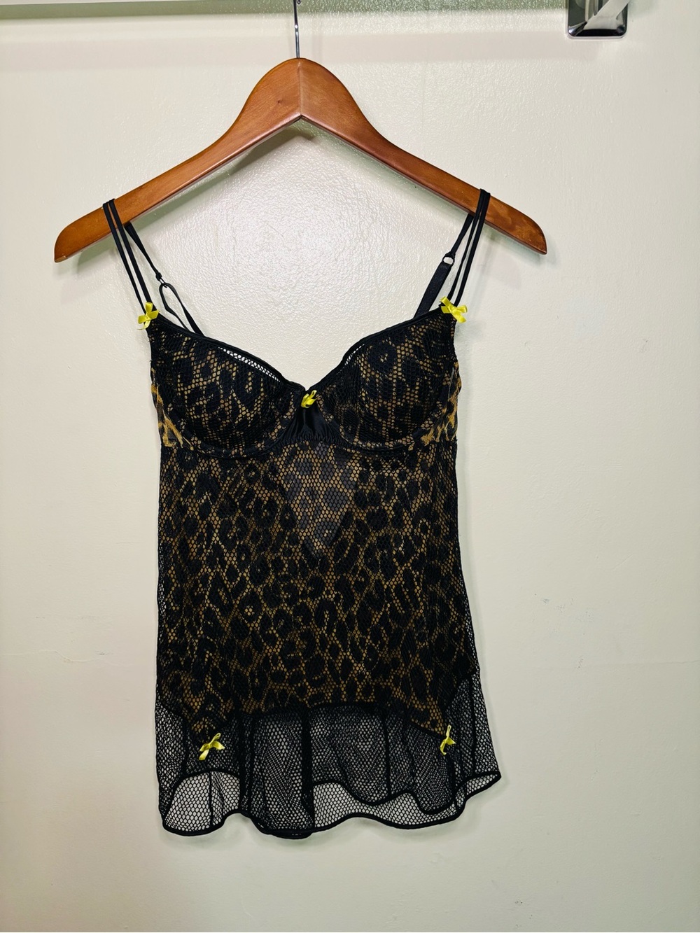 Vtg Victoria's Secret Y2K Leopard Print Mesh Babydoll Lingerie Chemise Size S